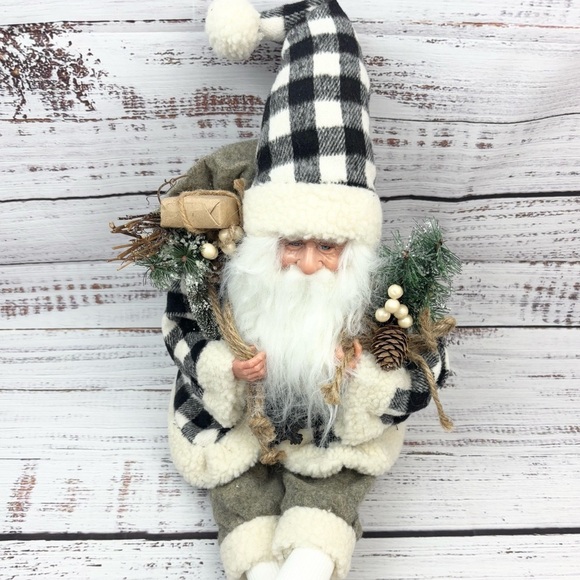 Santa Clause Holiday Christmas Decor Checkered Santa Black and White Decoration - Picture 2 of 9